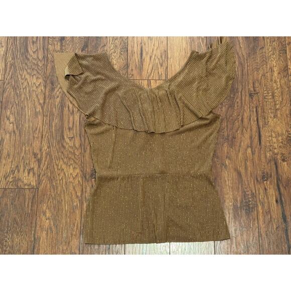 Adrianna Papell Gold Sparkle Stripe Ruffle Top Metallic Gold - Size L - Picture 3 of 7